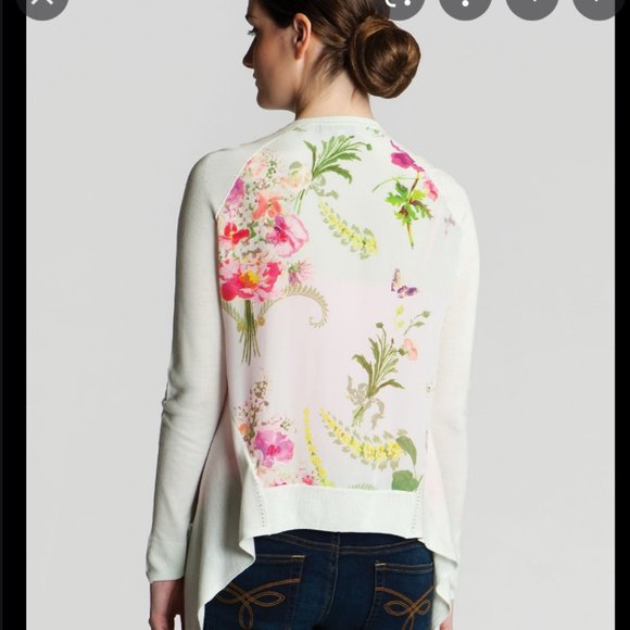 Ted Baker Cleme Wallpaper Print Cardigan Sweater size 1 nwot - Picture 3 of 13